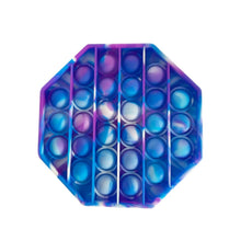 Blue and purple hexagon push pop bubble sensory toy for calming, repetitive play.