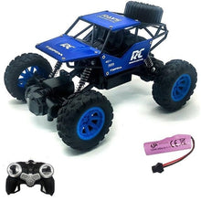 Blue RC monster truck with charger and battery, a kids electric toy for speedy outdoor racing sessions.