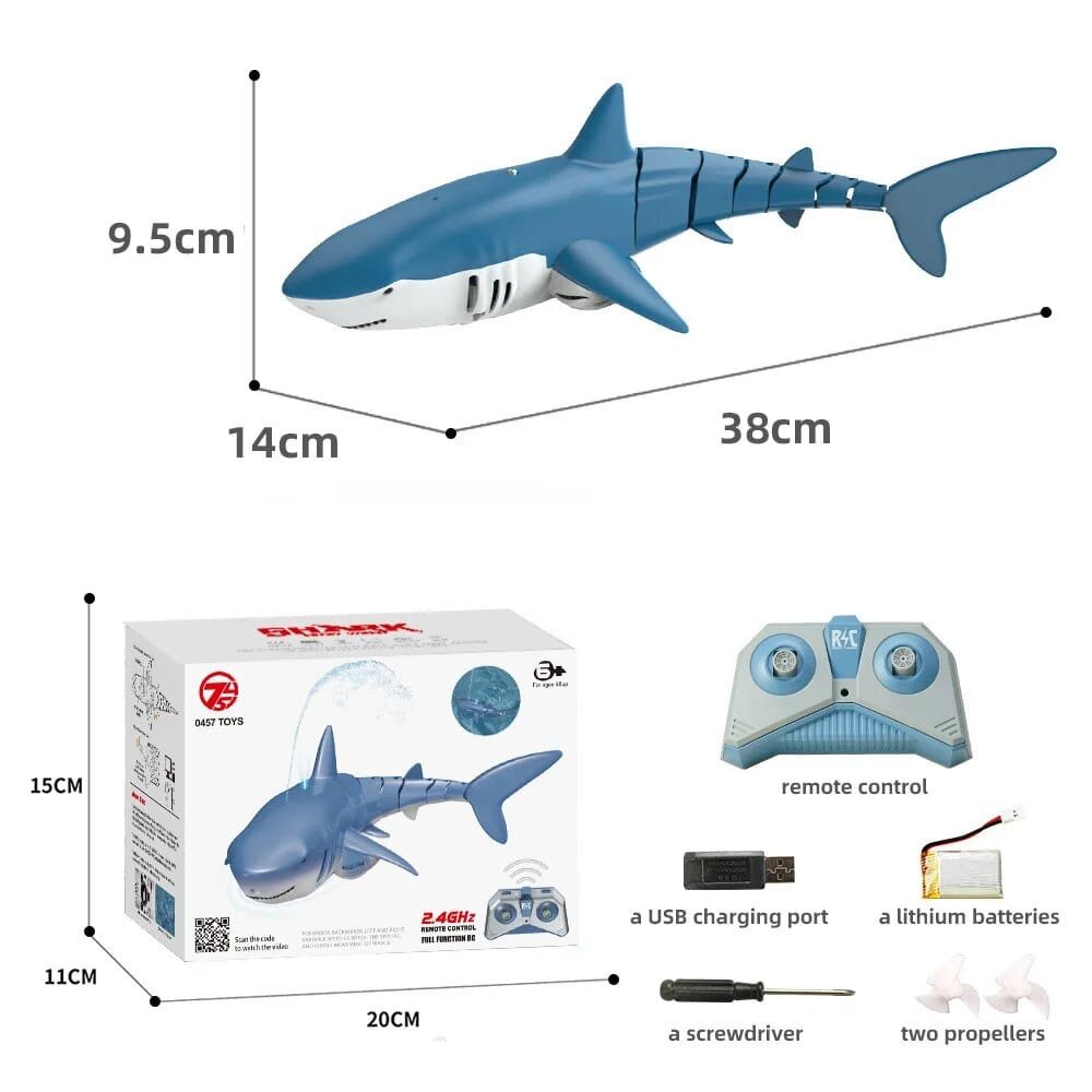 Blue Smart RC Whale spray water toy with remote and packaging for kids bath time and summer paddling pool games.