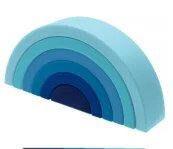 Blue Silicone Baby Block curved arch piece close-up for bridge building, balance games, and safe teething play.