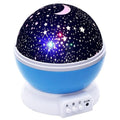 Blue starry sky LED night light projector for bedside use, calming bedtime routines, and soft room lighting.