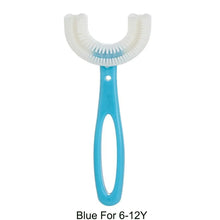 Blue U-Shaped Childrens Toothbrush in 6-12T size for older kids brushing independently.