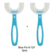 Blue U-Shaped Childrens Toothbrush large 2-piece pack for school-age daily oral care.