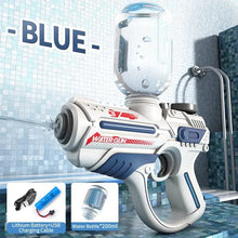 Blue and white M416 electric water blaster for kids summer play, water fights, and beach holidays.