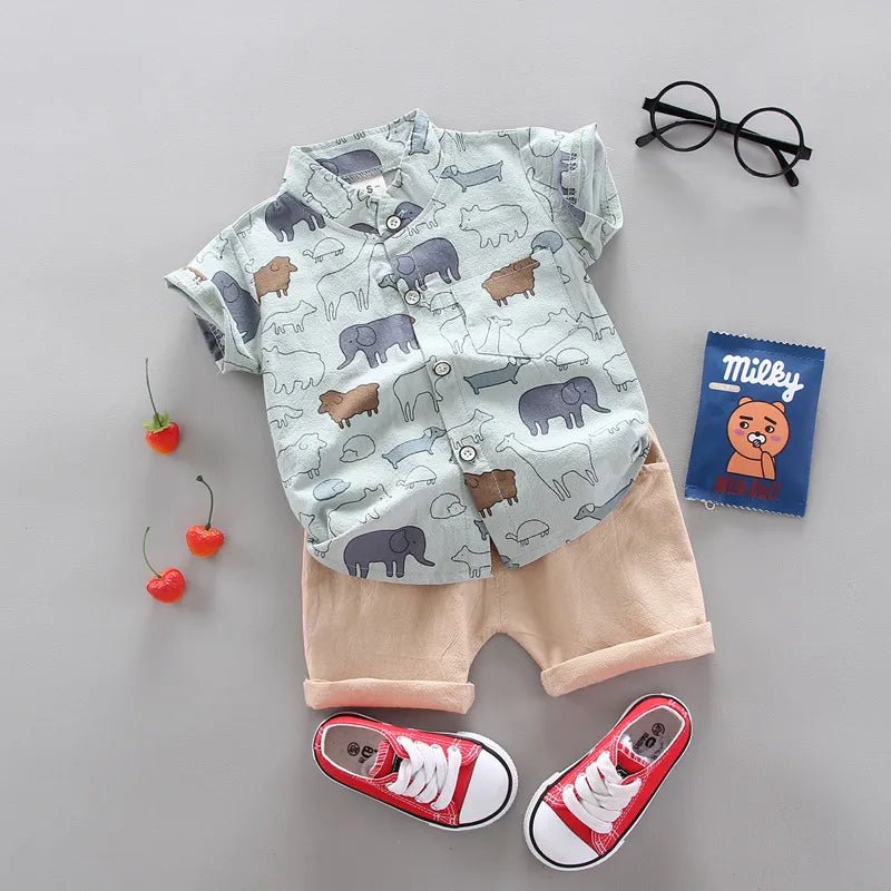 Children's outfit with shirt, shorts, and shoes 