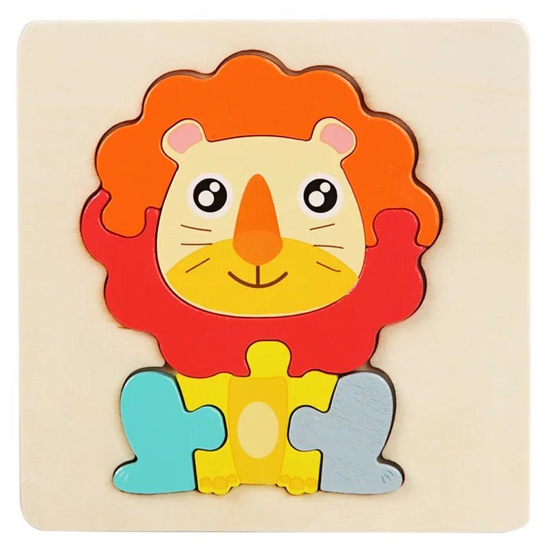 Wooden lion puzzle toy.