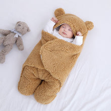 Brown bear Thick Fleece Newborn Sleep Bag from another angle for warm winter naps and newborn gifting.