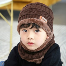 Brown Warm Winter Beanie and Scarf Set close view showing soft knit for warm winter walks and school days.