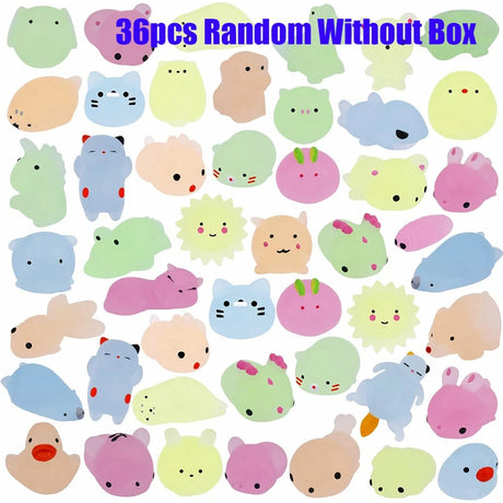 36pcs Random Squishy Toys without Box, various colors and shapes.