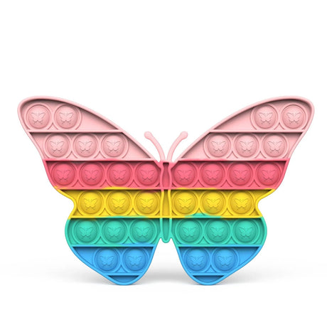 Colorful butterfly-shaped pop-it fidget toy on a white background