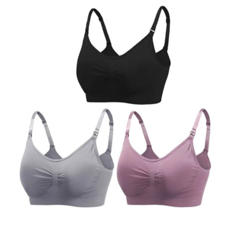 3pc Maternity Nursing Bra Set - Seamless, Breathable Cotton image