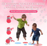 Two children playing with bubble guns on a pink background with text about environmentally friendly and durable materials.