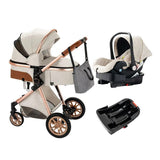Luxurious 3-in-1 Baby Stroller: Portable Folding Pram, Aluminum Frame - Cream image