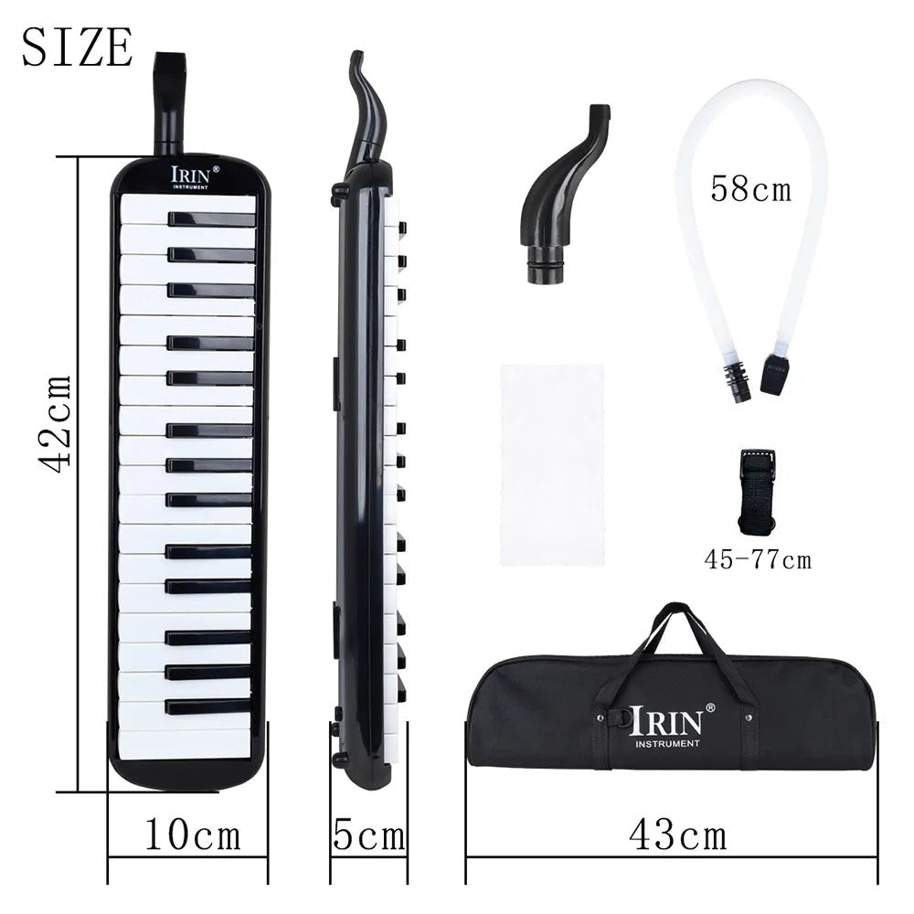 Irin melodic keyboard with dimensions and accessories on a white background