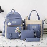 5Pc Harajuku Kawaii School & Laptop Bag Set for Teen Girls - No Bear Blue image