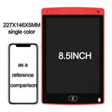 Large black screen with red border and '8.5INCH' text, next to a smartphone for size comparison.