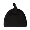 Black baby hat with knot on top against a white background