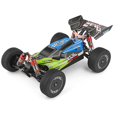 Model of a remote control car with visible branding on a white background