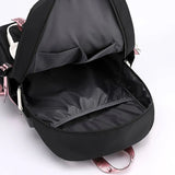 Large USB Canvas School Bag for Teenage Girls: Fashionable Black Pink Backpack image 3