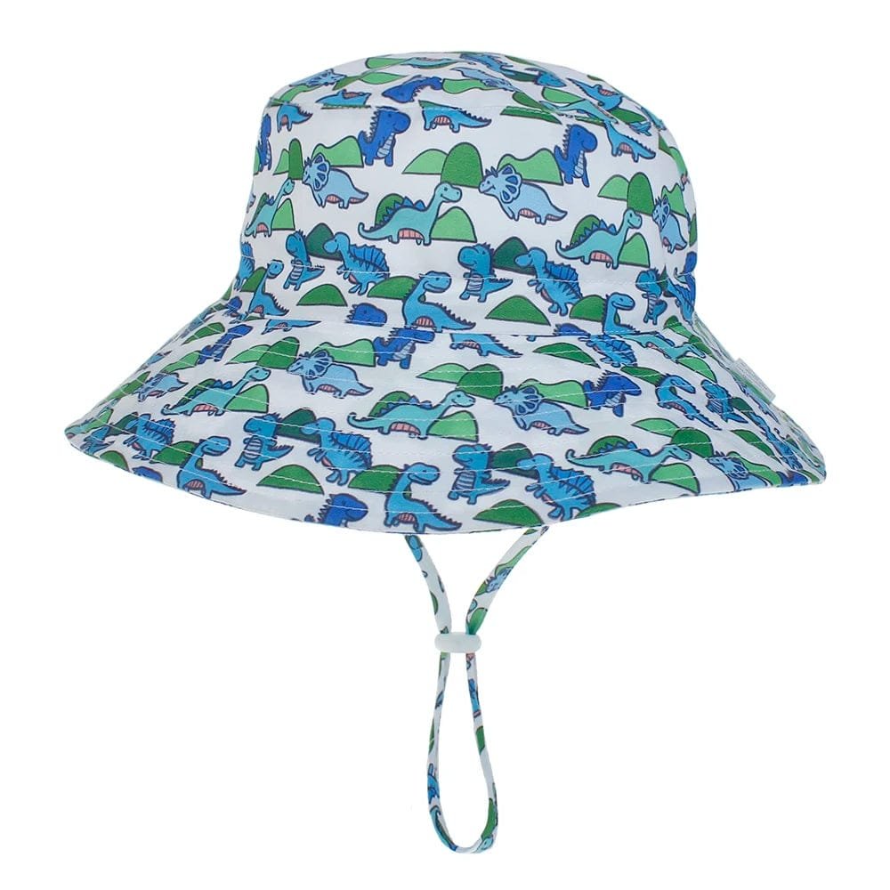 Children's sun hat with dinosaur pattern on a white background
