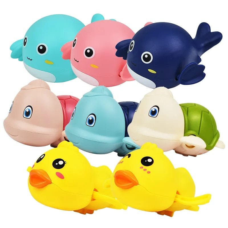 Colorful rubber duck toys on a white background