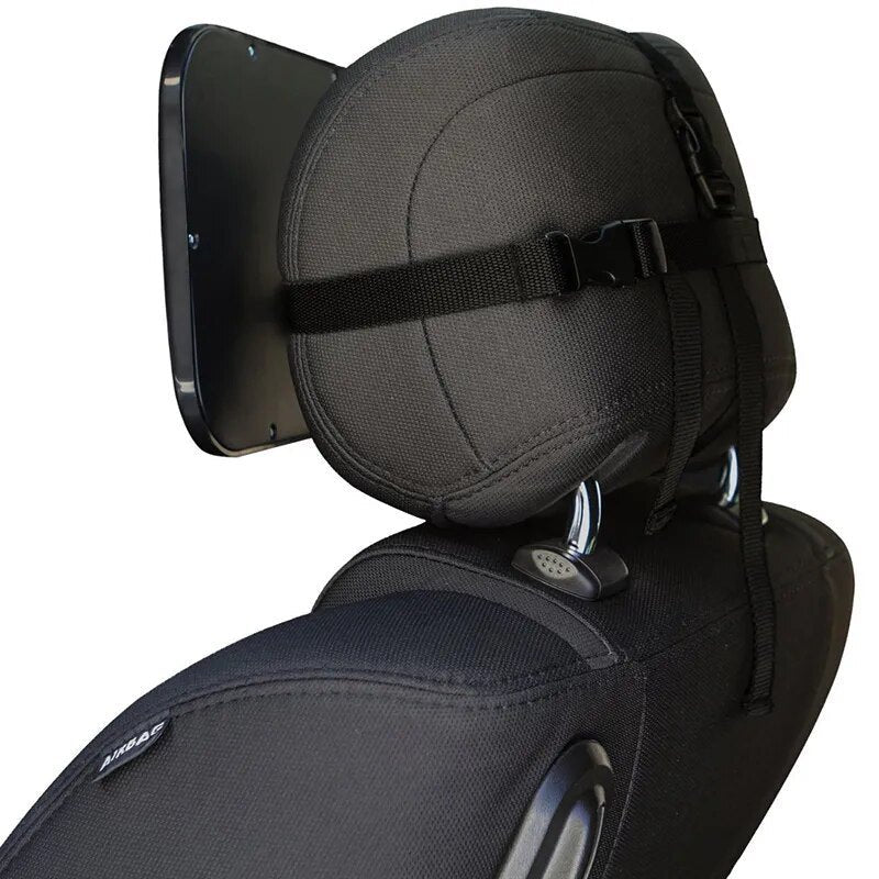 Adjustable Wide Car Seat Mirror with adjustable strap for secure headrest mounting during road trips.
