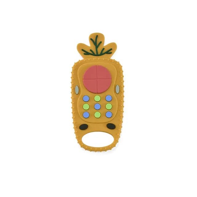 Carrot remote shape silicone teether for playful gum soothing and everyday teething relief.