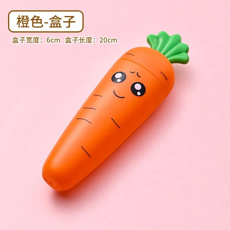Carrot-shaped baby tableware container with a smiling face for playful mealtime feeding.
