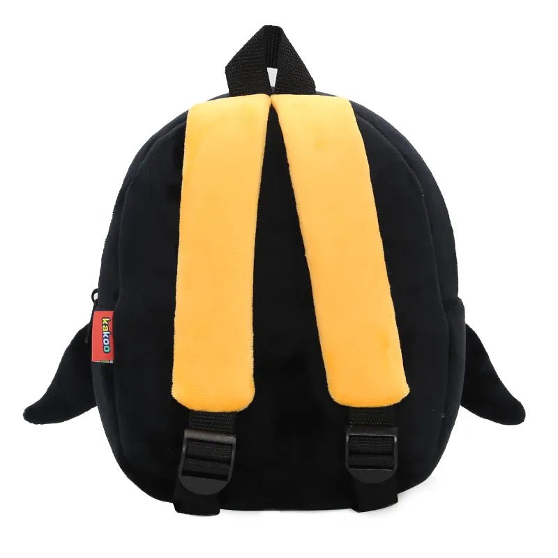 Cartoon Animal Kids Backpack schoolbag in black with yellow straps for daily school wear.