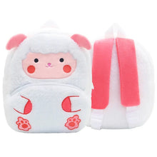 Cartoon Animal Kids Backpack schoolbag in white with pink accents for daily school use.