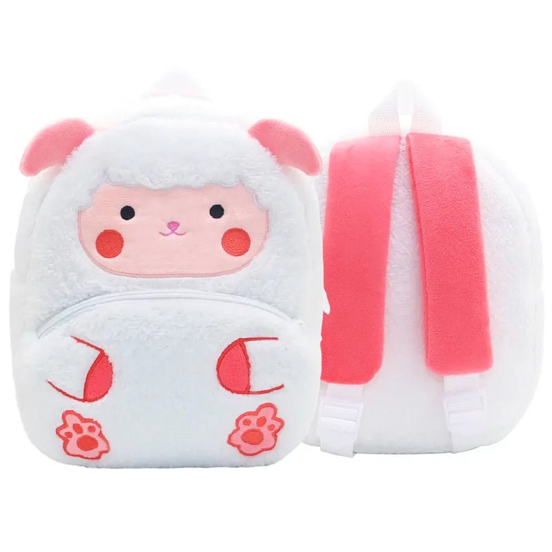 Cartoon Animal Kids Backpack schoolbag in white with pink accents for everyday school wear.