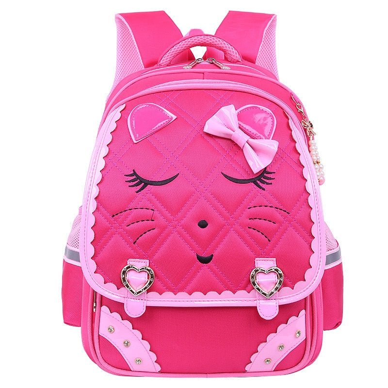 Pink backpack with cat face design 