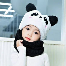 Child wearing a panda-themed hat and scarf.
