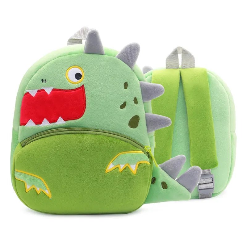 Cartoon Green Dinosaur Kids Backpack schoolbag for school days and outdoor outings.