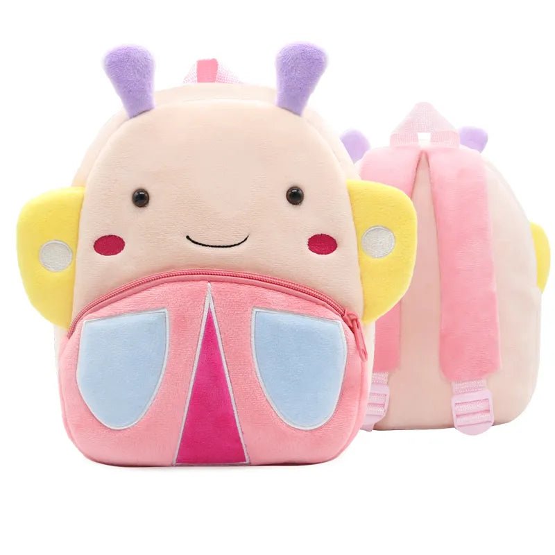 Cartoon Ladybug Kids Backpack schoolbag in pink, yellow, and purple for everyday school use.
