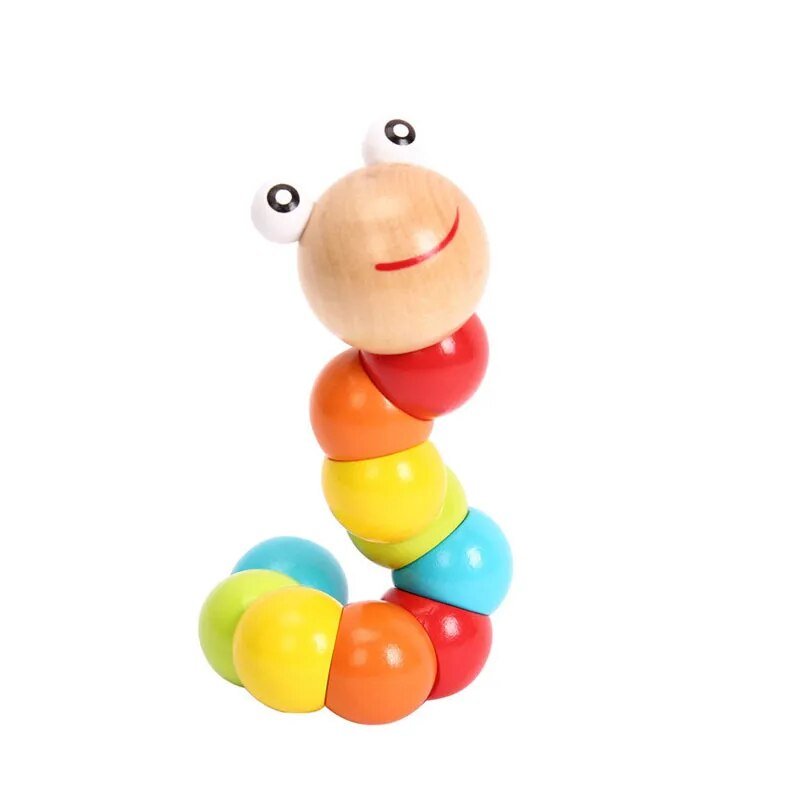 Montessori wooden caterpillar puzzle toy designed as a first puzzle game for babies starting to play.