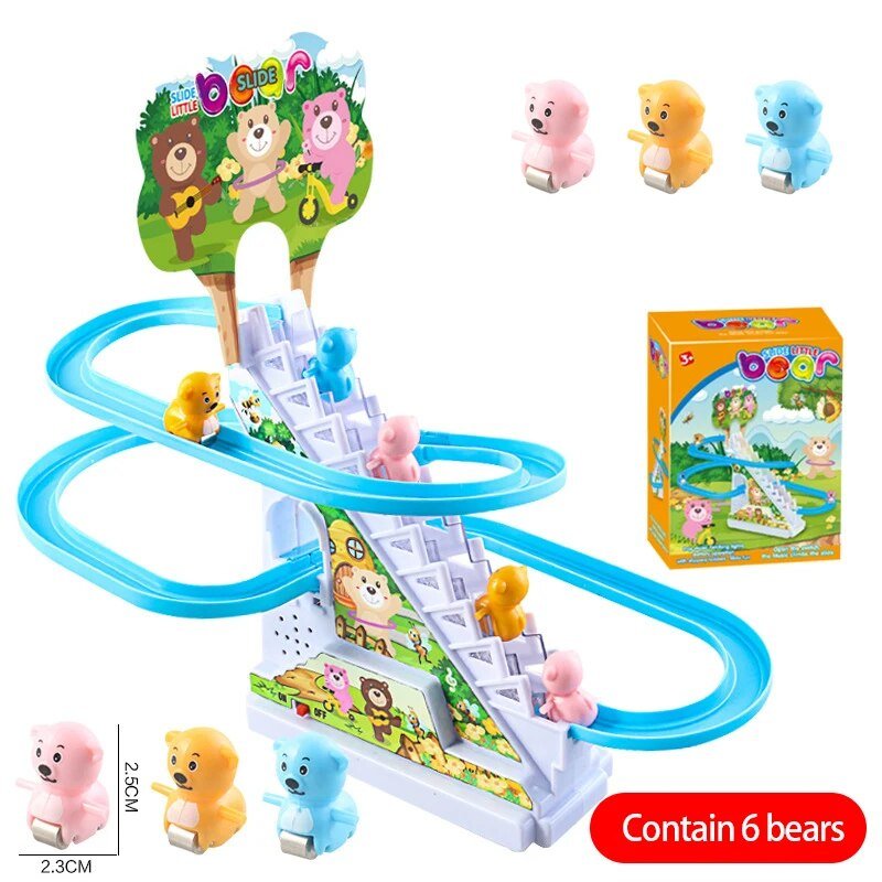 Toy bear track set with colorful track and small bear figures, including packaging.