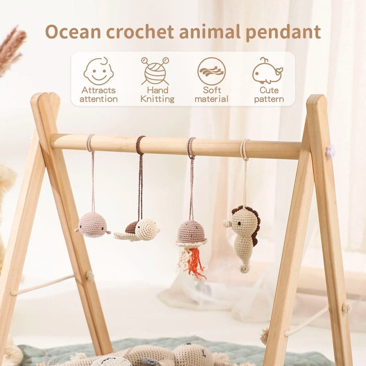 Wooden Baby Play Gym with Animal Pendants & Rattle Bell image 5