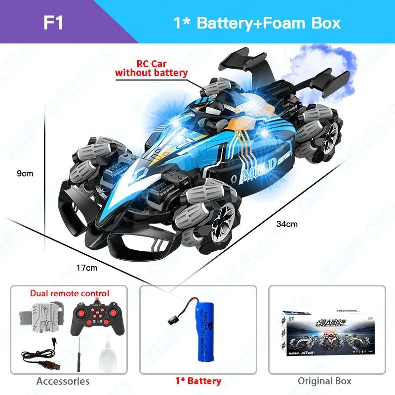 F2 RC Drift Car with Music, LED Lights, 2.4G, Gesture Control - F1 Blue 1B OB image