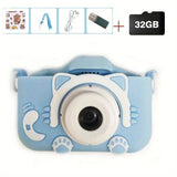 Children's camera with cat design on a white background