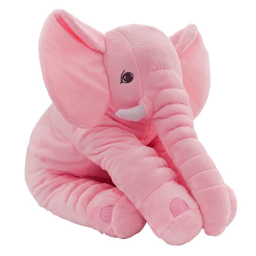 Pink plush elephant toy on a white background