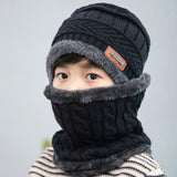Warm Winter Beanie & Scarf Set for Kids - Fleece Lined - Black, 2-12 year image