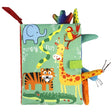 Children's soft book with colorful jungle animals illustrations on a white background