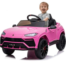 Child driving the pink 12V electric ride-on sports car outdoors for backyard play and active outdoor fun.