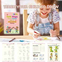 Child using a Reusable Handwriting Workbook copybook for drawing practice and creative learning.