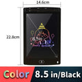 8.5-inch black digital drawing tablet with measurements and a sample drawing on screen.