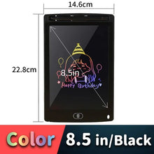 8.5-inch black digital drawing tablet with measurements and a sample drawing on screen.
