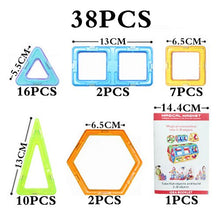 Set of 38 plastic shapes with measurements and a packaging box