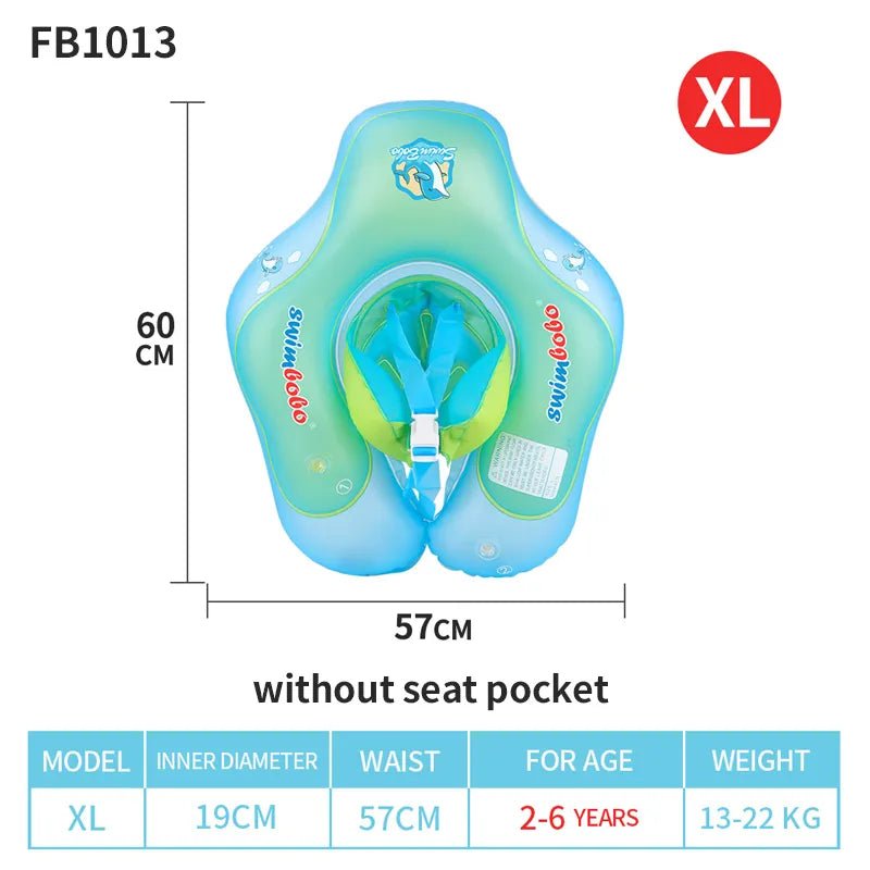 Children's swim-safe life jacket with measurements and specifications for water safety.