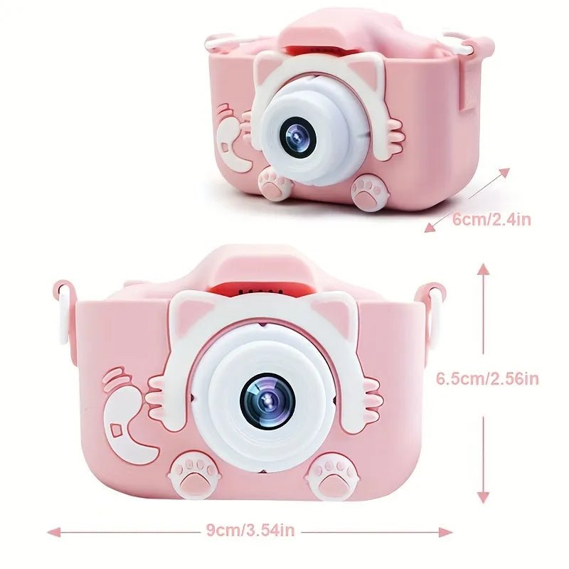 Pink toy camera with measurements 
